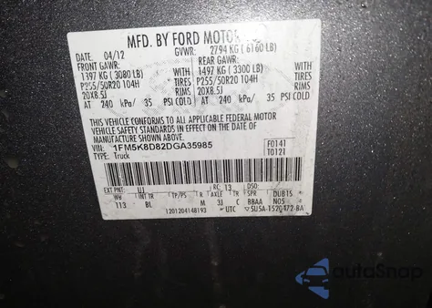 2013 Ford Explorer Xlt из США, поврежденный, VIN 1FM5K8D82DGA35985